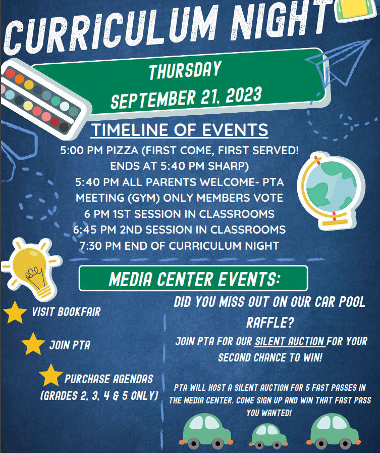  Curriculum Night, Sept 21, 6-7:30 pm